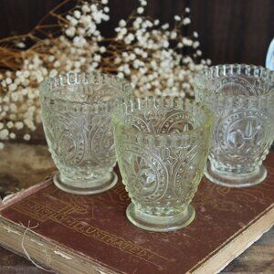 Vintage 1990s Anthropologie Cut Glass Candle Holders, Fleur De Lis Pattern,  Set
